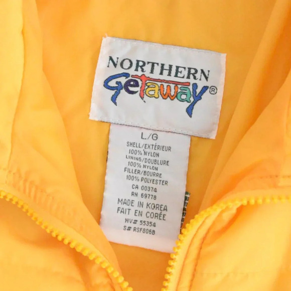 Vintage 90's Northern Getaway Northern Reflections Yellow Puffer Zip Up Jacket L - Picture 6 of 10